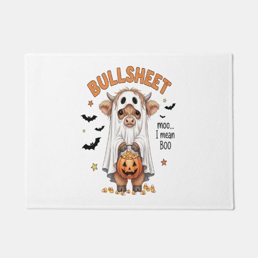 ブルシートハイランドカウーおもしろい幽霊 ドアマット (正面)