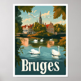 ブルジェスベルギーアートヴィンテージトラベルイラストレーション ポスター