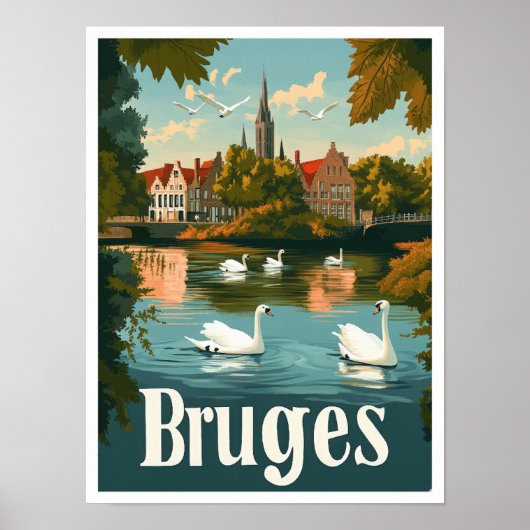 ブルジェスベルギーアートヴィンテージトラベルイラストレーション ポスター (正面)
