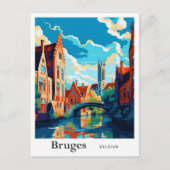 ブルジェスベルギーアートヴィンテージトラベルイラストレーション ポストカード (正面)