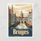 ブルジェスベルギーアートヴィンテージトラベルイラストレーション ポストカード (正面)