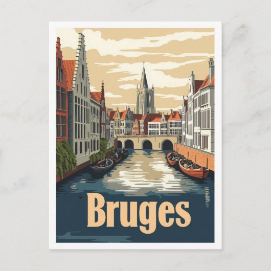 ブルジェスベルギーアートヴィンテージトラベルイラストレーション ポストカード (正面)