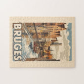 ブルジェスベルギーイラストレーショントラベルアートヴィンテージ ジグソーパズル (横)