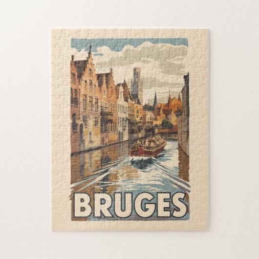 ブルジェスベルギーイラストレーショントラベルアートヴィンテージ ジグソーパズル (縦)