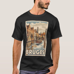 ブルジェスベルギーイラストレーショントラベルアートヴィンテージ Tシャツ