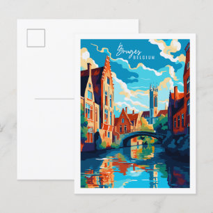 ブルジェスベルギービンテージ旅行イラストレーション ポストカード