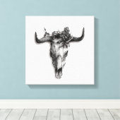 ブルスカルとバラ白黒 キャンバスプリント (インサイチュ (ウッドフロア))