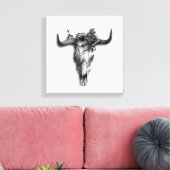 ブルスカルとバラ白黒 キャンバスプリント (インサイチュ (リビング))