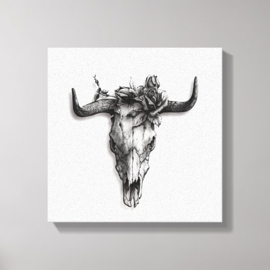 ブルスカルとバラ白黒 キャンバスプリント (正面)