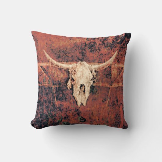 ブルスカルウエスタンカントリーブラウンブラックア素朴ート クッション (正面)