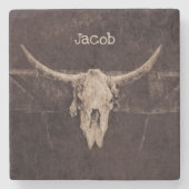 ブルスカルウエスタンカントリーブラウンベージュオ素朴ールド ストーンコースター (正面)