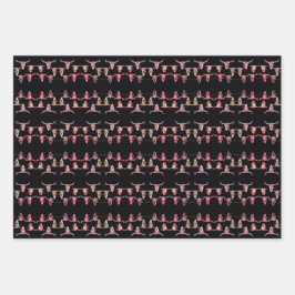 ブルスカルウエスタンピンクブラウンブラック素朴 ラッピングペーパーシート