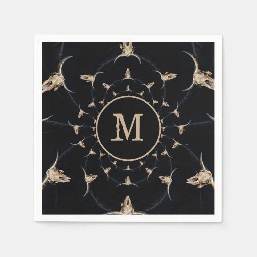 ブルスカルカウボーイモノグラムブラウンヴィンテージ国 スタンダードカクテルナプキン (正面)