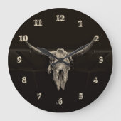 ブルスカルブラウンウェスタンスタイルカッコいい素朴ヴィンテージ ラージ壁時計 (正面)