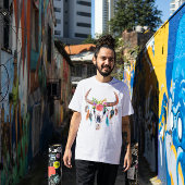 ブルスカル花と羽毛の水色 トライブレンドＴシャツ