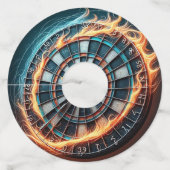 ブルズアイ爆発を伴う燃えるようなダーツボード ワイングラスタグ (正面)