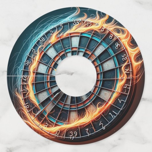 ブルズアイ爆発を伴う燃えるようなダーツボード ワイングラスタグ (正面)