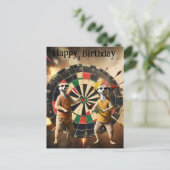 ブルズアイ バロー: ミーアキャット ダーツ プレーヤー、誕生日 ポストカード (スタンド正面)