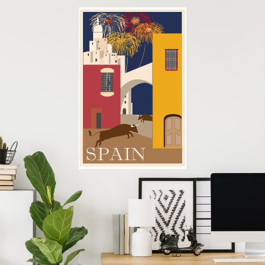 ブルズスペインランニングフェスティバルヴィンテージ旅行ポスター ポスター (ホームオフィス)