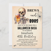 ブルズ&ボスハロウィーンスカルビールアダルト誕生日 招待状 (正面)