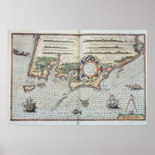ブルターニュの海岸線の地図， 1588 ポスター (正面)