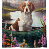 ブルターニースパニエル犬オンのパドル:風光明媚な冒険 シャワーカーテン (正面)