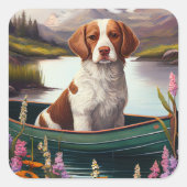 ブルターニースパニエル犬オンのパドル:風光明媚な冒険 スクエアシール (正面)