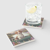 ブルターニースパニエル犬オンのパドル：風光明媚な冒険 ストーンコースター (横)