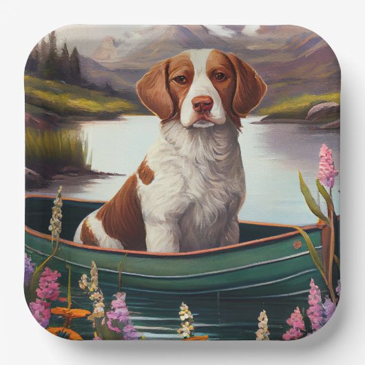 ブルターニースパニエル犬オンのパドル：風光明媚な冒険 ペーパープレート (正面)