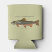 ブルックトラウト魚釣りヴィンテージイラストレーション 缶クーラー (裏面)