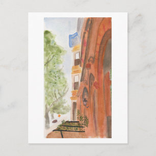 ブルックリンのBrownstonesの水彩画 ポストカード