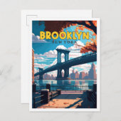 ブルックリンニューヨークヴィンテージ旅行イラストレーション ポストカード (正面/裏面)