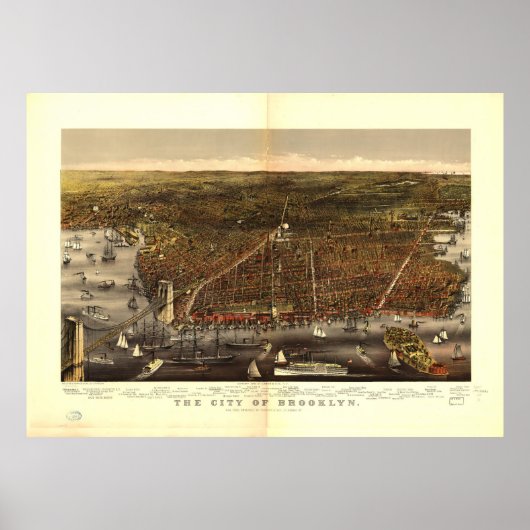 ブルックリンニューヨーク市by Currier and Ives 1879 ポスター (正面)