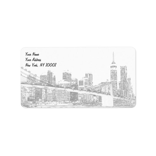 ブルックリンブリッジとマンハッタンスカイラインAt Night, Ne ラベル (正面)