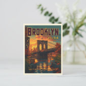 ブルックリンブリッジサンライズヴィンテージトラベル ポストカード (スタンド正面)