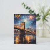 ブルックリンブリッジニューヨークシティ花火旅行 ポストカード (スタンド正面)