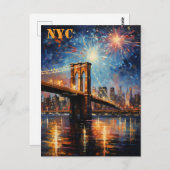 ブルックリンブリッジニューヨークシティ花火旅行 ポストカード (正面/裏面)