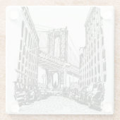 ブルックリンブリッジニューヨーク白黒イラストレーション ガラスコースター (裏面)