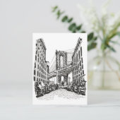 ブルックリンブリッジニューヨーク白黒イラストレーション ポストカード (スタンド正面)