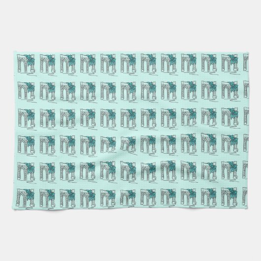 ブルックリンブリッジニューヨークNYCブルーハヌッカホリデイ キッチンタオル (横)