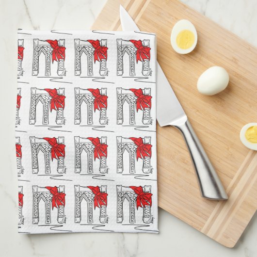 ブルックリンブリッジボウNYCクリスマスホリデーランドマーク キッチンタオル (四つ折り)