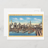 ブルックリンブリッジ付きニューヨークシティスカイラインヴィンテージ ポストカード (正面/裏面)