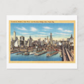 ブルックリンブリッジ付きニューヨークシティスカイラインヴィンテージ ポストカード (正面)