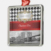 ブルックリンブリッジBlk Whtクリスマス千鳥格子の メタルオーナメント (左)