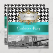ブルックリンブリッジBlk Wht 千鳥格子の 2卒業 招待状 (正面/裏面)