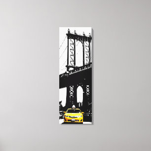 ブルックリンブリッジNYCイエロータクシニューヨークシティ キャンバスプリント