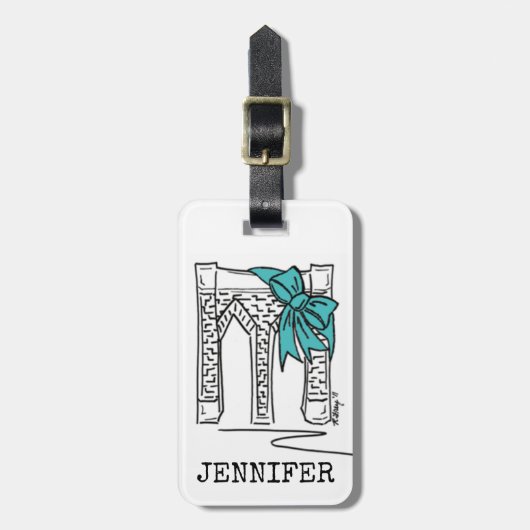 ブルックリンブリッジNYCニューヨークシティアーキテクチャーボウ ラゲッジタグ (正面縦)