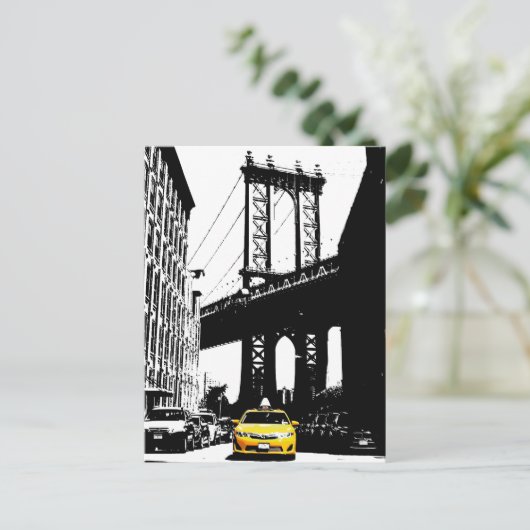 ブルックリンブリッジNycニューヨークシティイエロータクシー シーズンポストカード (スタンド正面)
