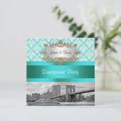 ブルックリンブリッジNYCロビンエッグウエットダマスク婚約 招待状 (スタンド正面)