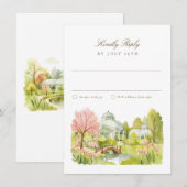 ブルックリン植物園の水彩結婚式RSVP 招待状 (正面/裏面)